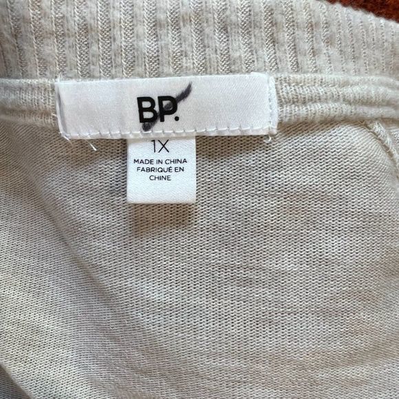 NWOT BP Long Sleeve Crop Henley in Beige Oatmeal Light Heather (1X) - Picture 8 of 11